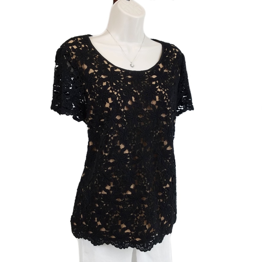 Talbots top floral illusion lace black 16